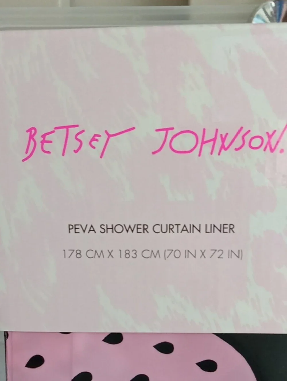 Betsey Johnson Pink & Black Strawberry Print Shower Curtain Liner
